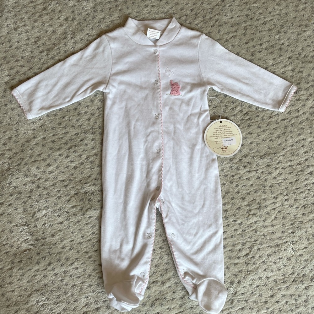 Pima cotton white pink elephant onesie 3-6m NEW